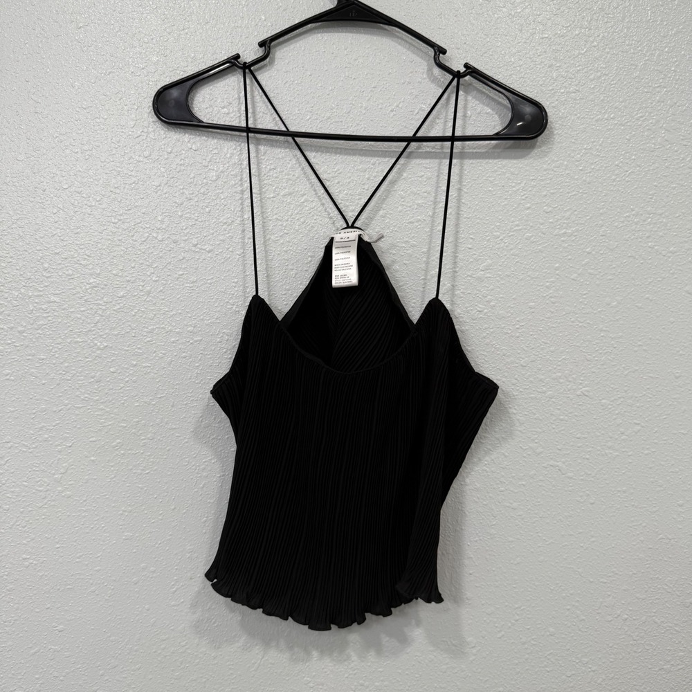 GOOD AMERICAN Black Pleated Spaghetti Strap‎ Cropped Top Style GWT0149 Size 3/4